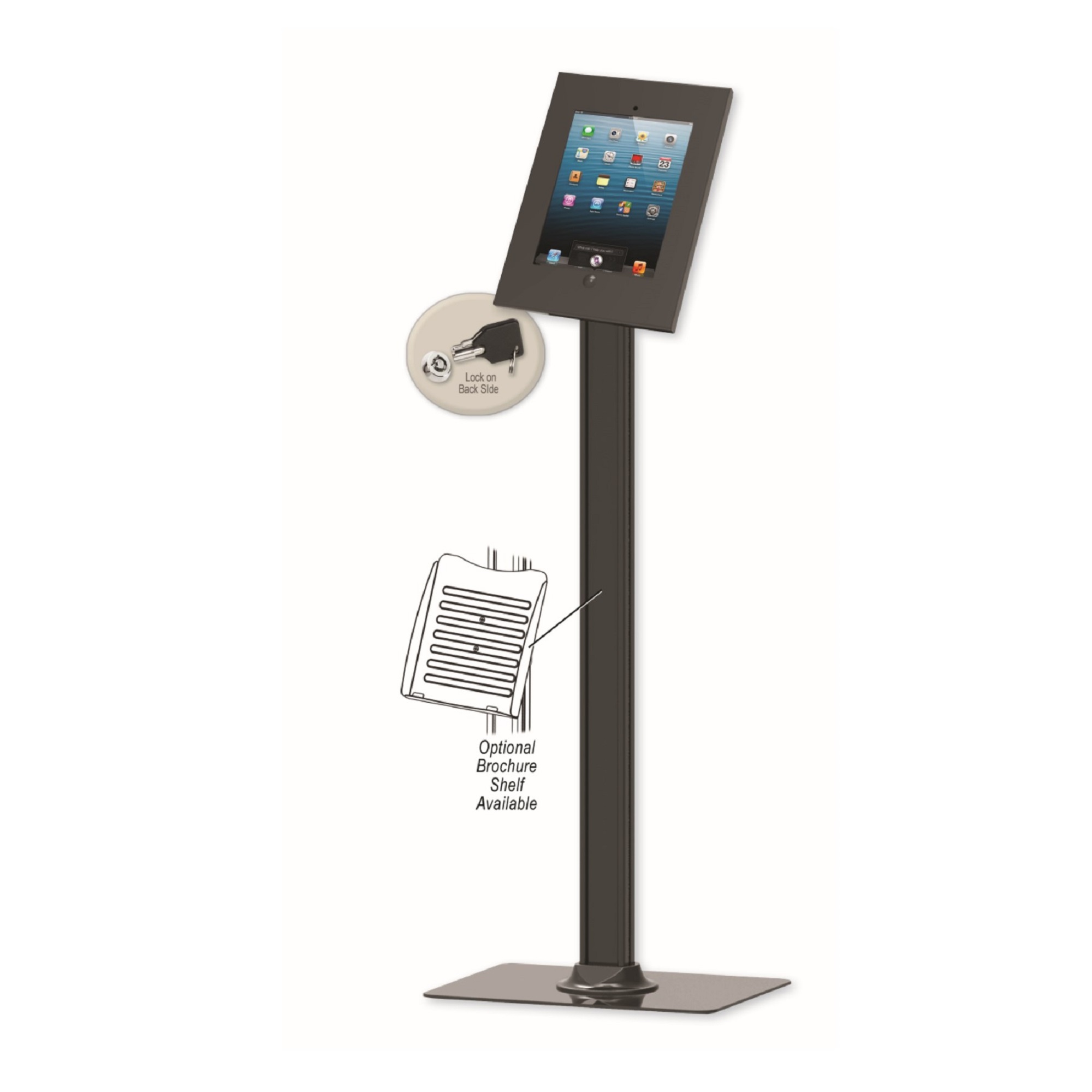 Master Mounts T 803LS Anti Theft Tablet Floor Kiosk With Brochure Shelf 