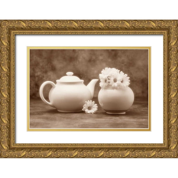 McNemar, C. Thomas 18x13 Gold Ornate Wood Framed with Double Matting Museum Art Print Titled - Teapot and Daisies II
