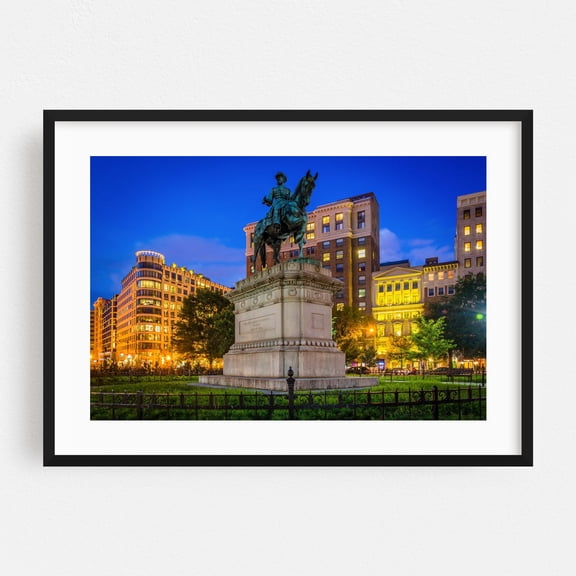 McPherson Square - Washington District of Columbia Photography City Nightlife Architecture Horse Travel Poster Black Framed Wall Art Print 5 x 7 inches