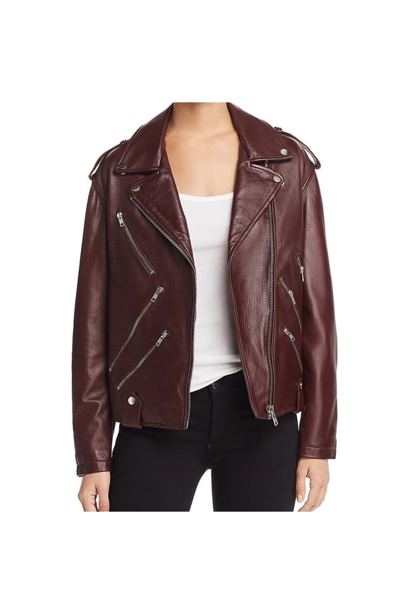 Womens Leather Biker Jacket, Red, 42