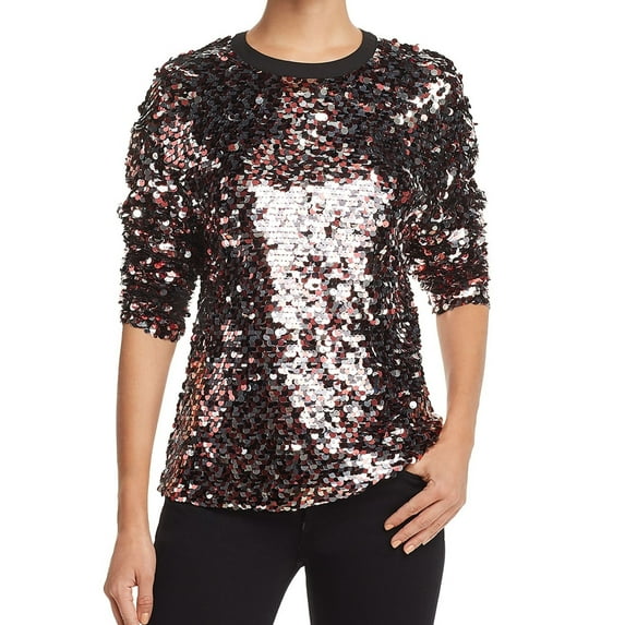 McQ Womens Sequined Pullover Blouse, Pink, 8