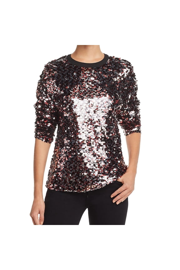 Womens Sequined Pullover Blouse, Pink, 8