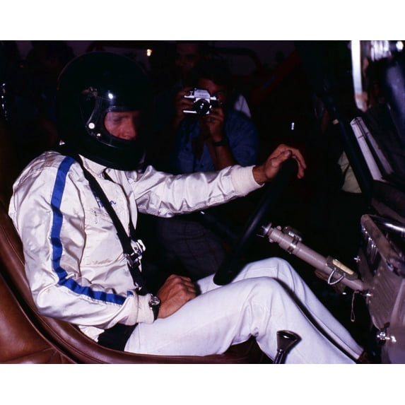 McQueen At Wheel Of Racing Sports Car In Helmet 24X36 Classic Hollywood Poster