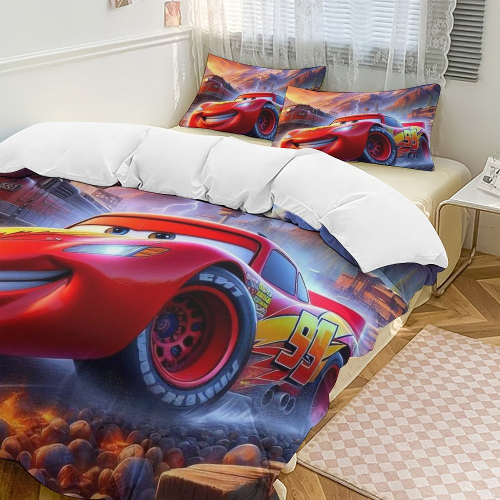 McQueen Cars 3 Piece Bedding Set Cartoon Comforter Set Cute Duvet Cover ...