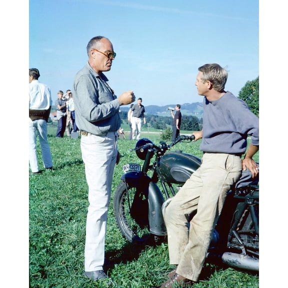 McQueen On Set With Triumph Bike And Director John Sturges 24X36 Classic Hollywood Poster