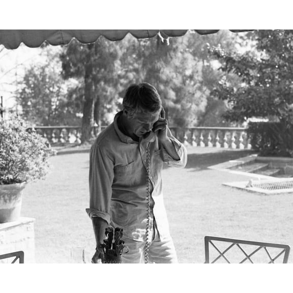 McQueen On Vintage Telephone At His Brentwood Home 24x36 Classic Hollywood Poster