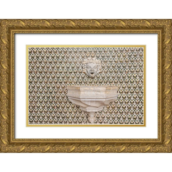 McRoberts, Julien 24x17 Gold Ornate Wood Framed with Double Matting Museum Art Print Titled - Cascais-Portugal Geometric patterned Portuguese tiles