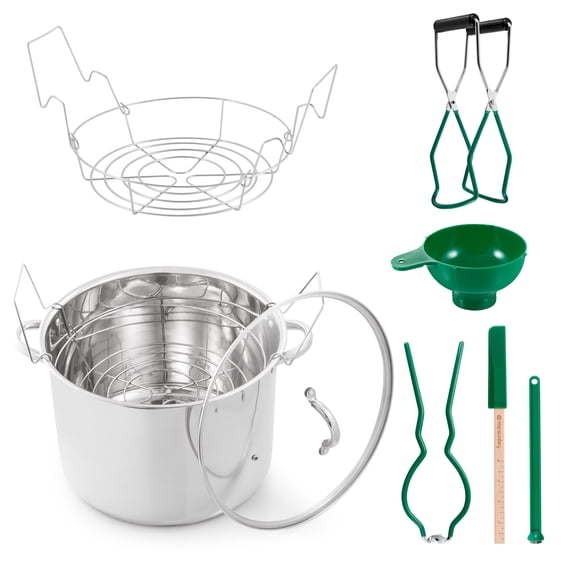 McSunley PrepNCook 11 PC Canning Essentials Bundle - 21.5 Qt Water Bath Canner, 2 Stainless Steel Canning Racks & 5 PC Canning Tool Set