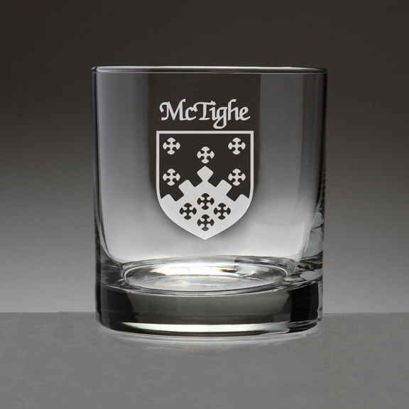 McTighe Irish Coat of Arms Tumbler Glasses - Set of 4 (Sand Etched)