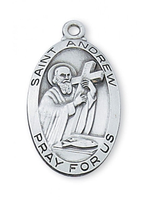 Sterling Silver St. Andrew Pendant Sterling Silver St. Andrew Patron Saint with 24" Rhodium Plated Brass Chain and Deluxe Gift Box, Style St. Andrew Patron Saint