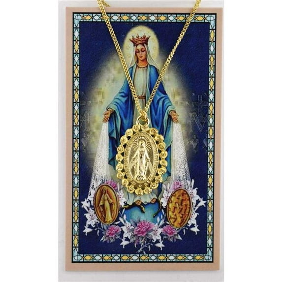 McVan PSH502 1.25 in. Spanish Miraculous Pewter Medal with 18 in. Gold Tone Chain Laminated Spanish Text Holy Card