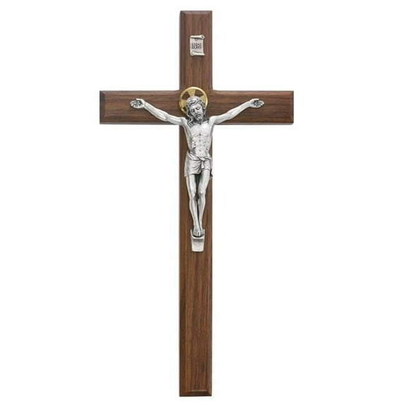 McVan 80-154 12 in. Beveled Walnut Stain Crucifix