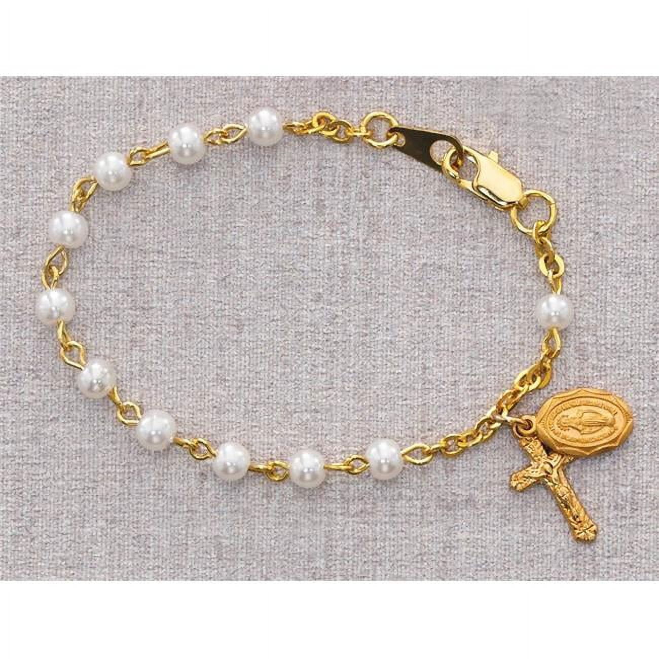 McVan B28H 5.5 in. Glass Pearl Like Baby Bracelet - Gold