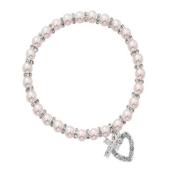 McVan BR145 Pink Pearl Glass Communion Stretch Bracelet with Crystals Boxed