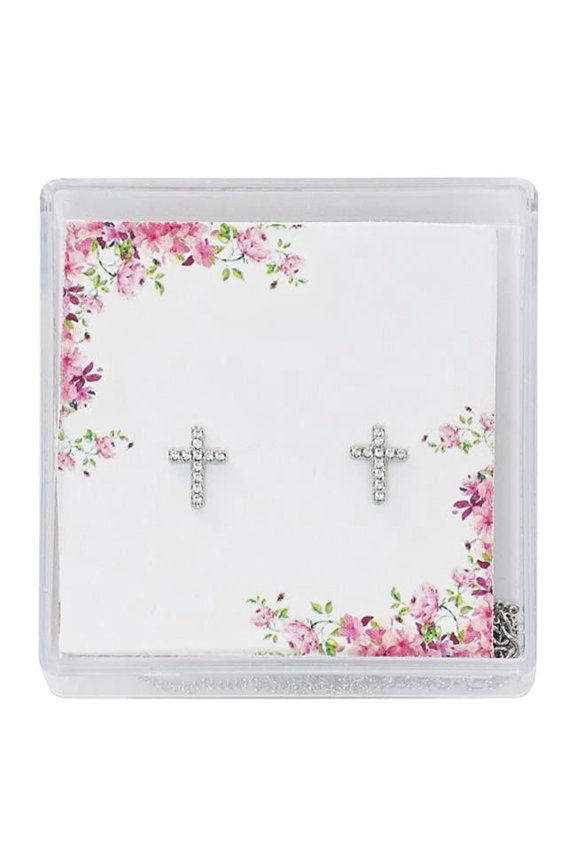 EAR28 Crystal Cross Earring Boxed