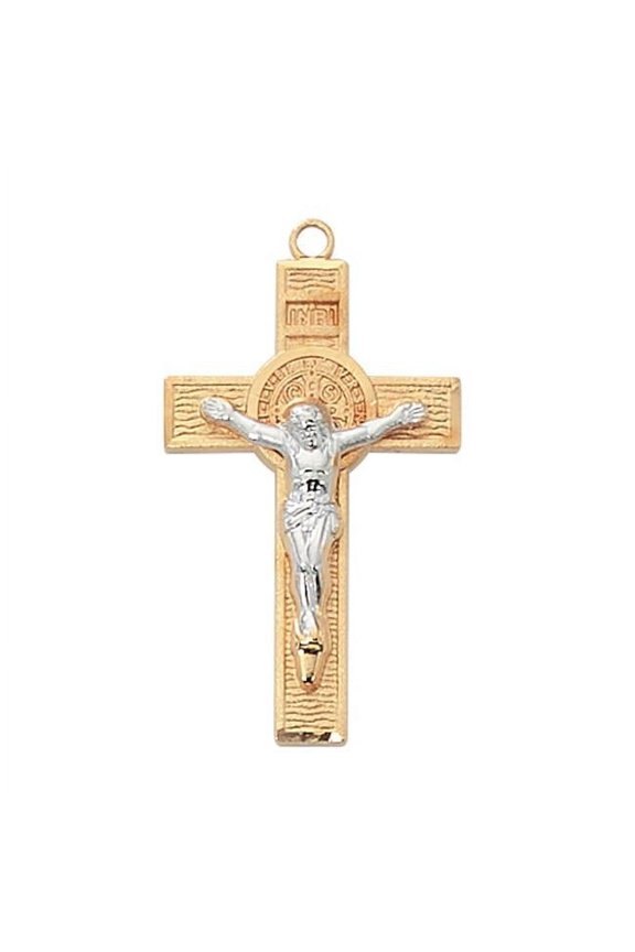 J9199 1.24 x 0.7 x 0.13 in. Two-Tone Sterling Silver Benedict Cross