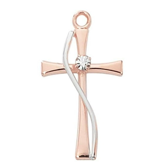 McVan JR9204 0.74 x 0.42 x 0.12 in. Rose Gold on Sterling Silver Two Tone Cross with Chain