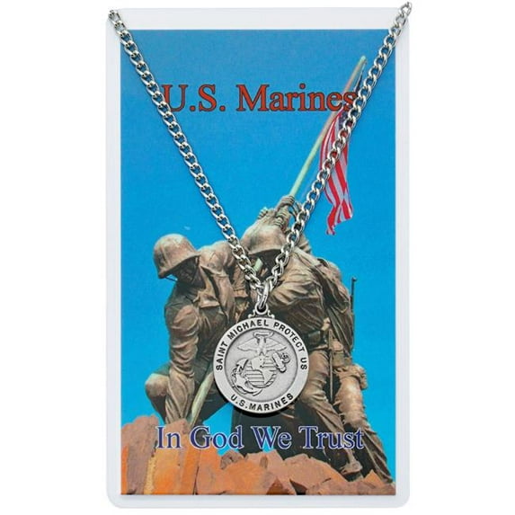 McVan PSD650MRN Marine Prayer Pewter Medal with Has St Michael On Back 24 in. Silver-Tone Chain & Laminated Holy Card Set