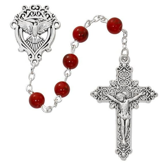 McVan P270R 6 mm Red Marble-Like Holy Spirit Rosary Boxed
