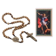 Mcvan P535R 18.5 in. Brown Brazillian Wood St Michael Wood Rosary with Holy Card