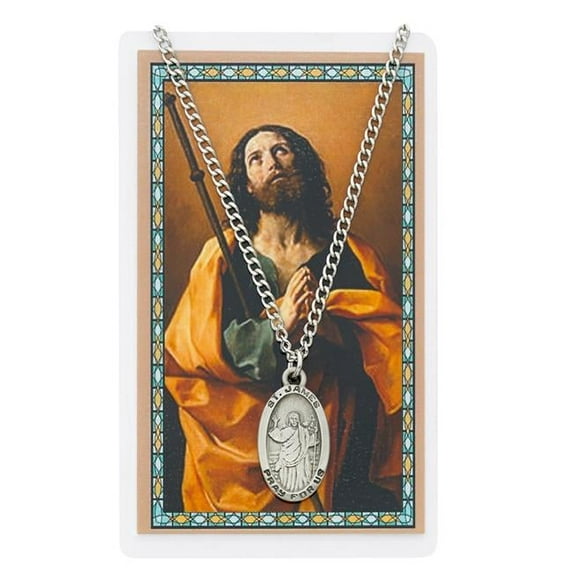 McVan PSD550JA St James Prayer Pewter Medal with 24 in. Silver-Tone Chain & Laminated Holy Card Set