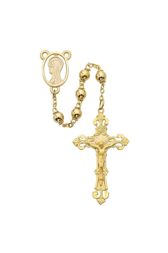 R144HF 6 mm Metal Cross Rosary Set- Gold