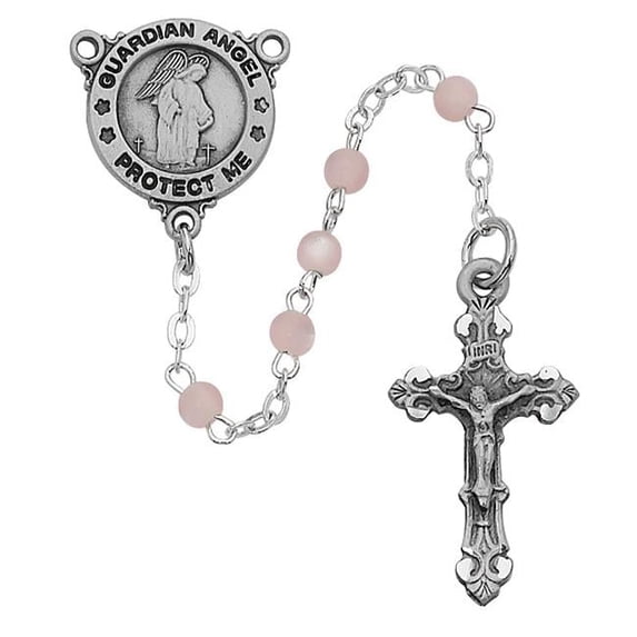 McVan R367DG 3 mm Guardian Angel Youth Cross Rosary Set - Pink