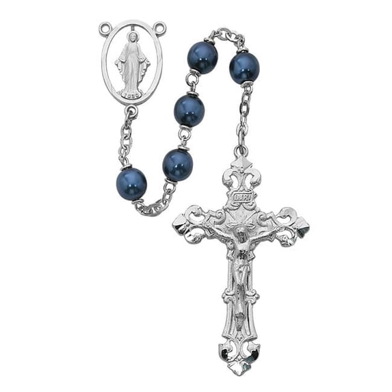 McVan R388RF 7 mm Metallic Cross Rosary Set - Blue