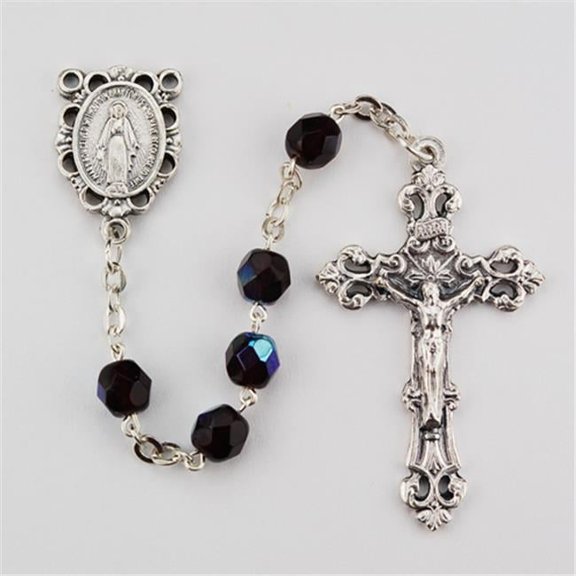 McVan R391-GAG 6 mm Glass January Cross Rosary Set - Dark Red