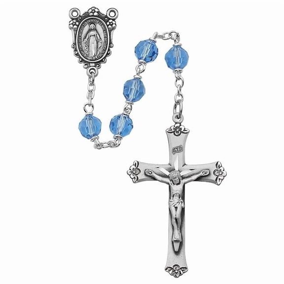 McVan R408DF 7 mm Tin Cut Crystal Croos Rosary Set - Blue