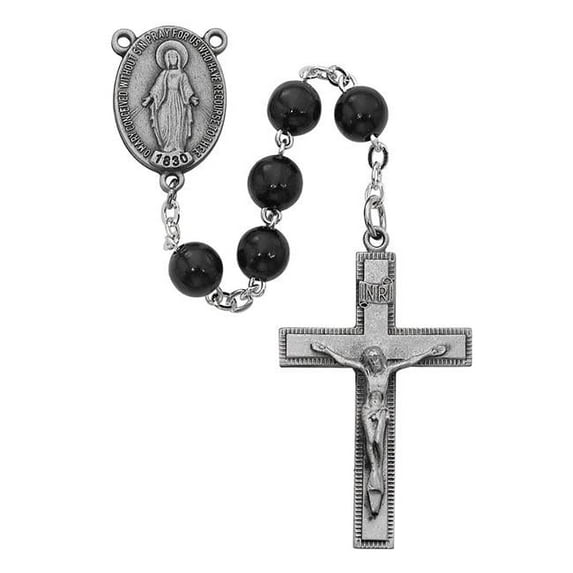 Black Round Wood Rosary Boxed
