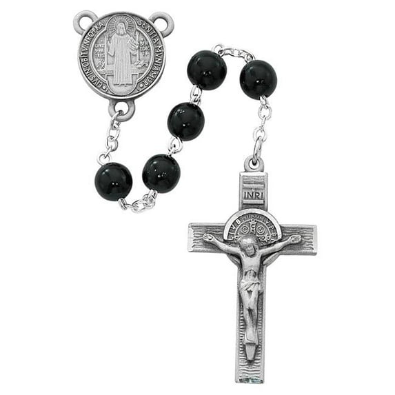 McVan R545DF 7 mm Wood St.Benedict Cross Rosary Set - Black