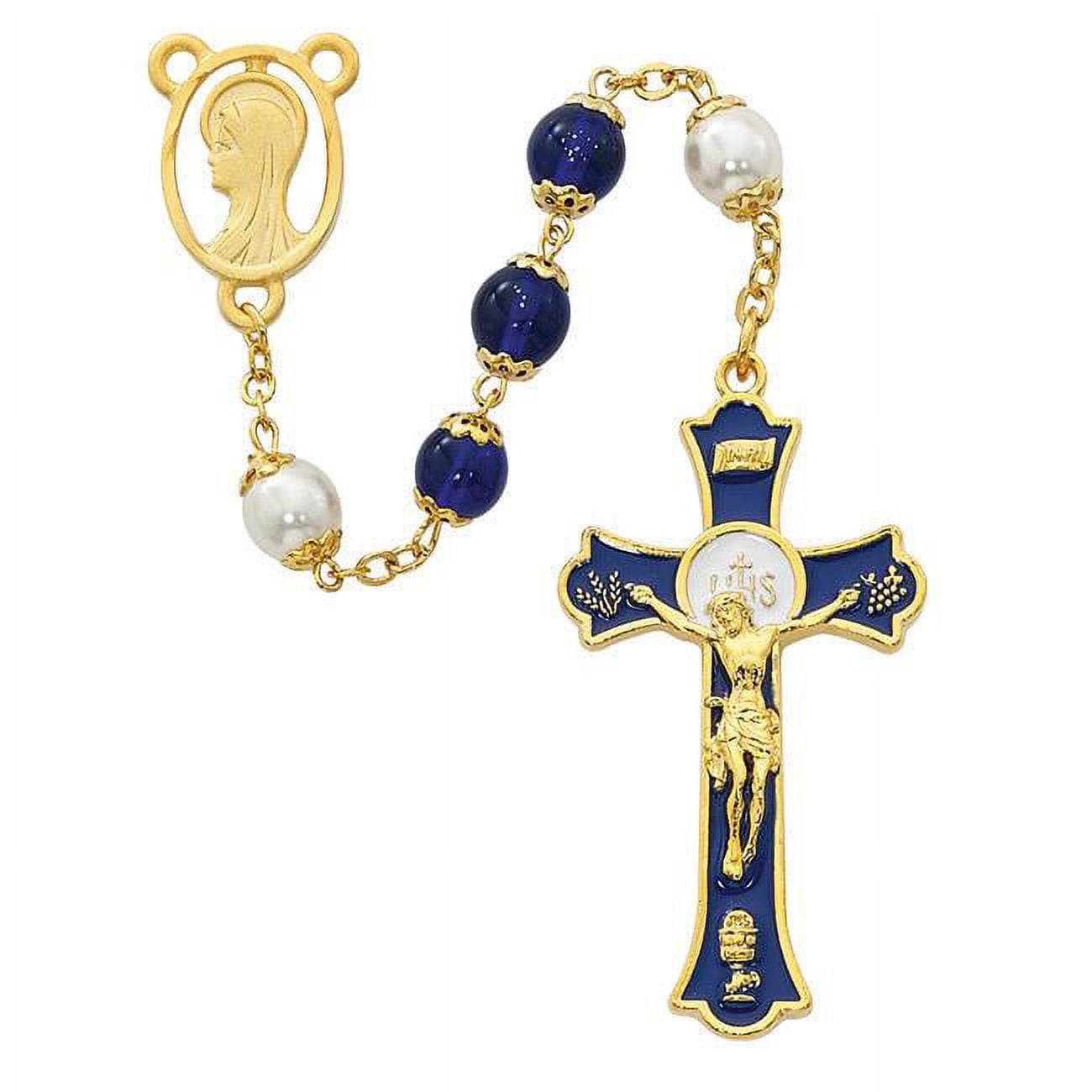 McVan R558HF 8 mm Blue Holy Mass Crucifix Cross Rosary Set - Blue & White