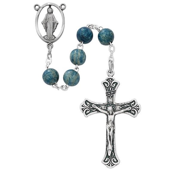 McVan R631F 7 mm Wood Cross Rosary Set - Light Blue