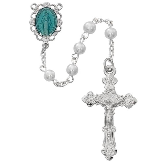McVan R673RF 5 mm Miraculous Cross Rosary Set - White & Blue