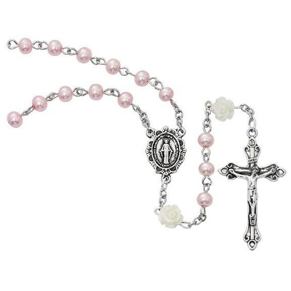 McVan R797W Pink Pearl Glass Miraculous Rosary Boxed