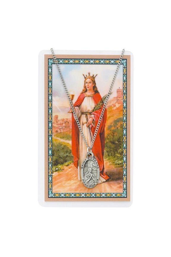 PSD500BA St Barbara Prayer Pewter Medal with 18 in. Silver-Tone Chain & Laminated Holy Card Set