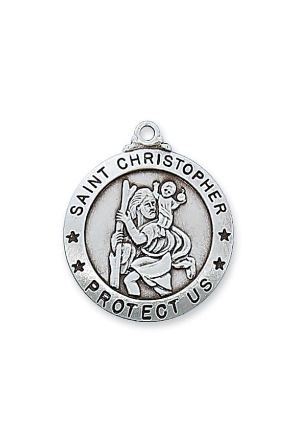 Sterling Silver St. Christopher Pendant Sterling Silver St. Christopher Patron Saint with 24" Rhodium Plated Brass Chain and Deluxe Gift Box, Style St. Christopher Patron Saint