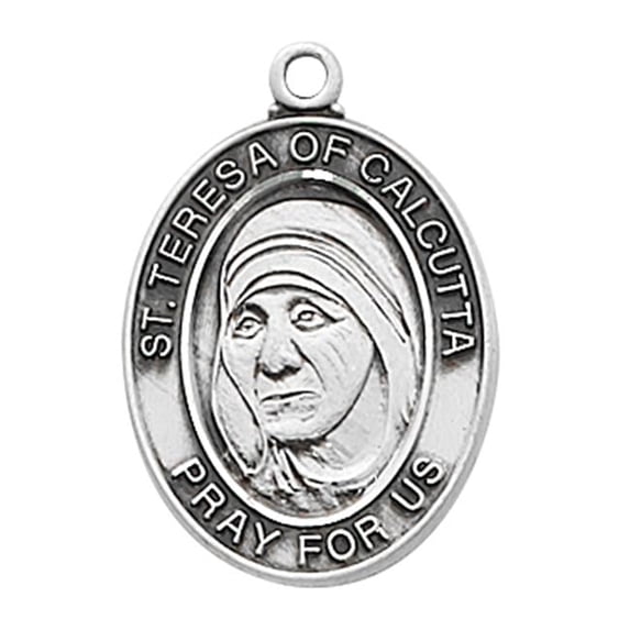 McVan Sterling St Teresa Calcutta Boxed Sterling St Teresa Calcutta medal with 20in rhodium plated brass chain in deluxe gift box, Style St. Teresa Calcutta Patron Saint
