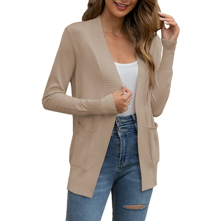 McVanedy Women s Open Front Cardigan Sweater Long Sleeve Knitted Pocket Classic Cardigan S XXL
