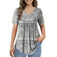thumbnail image 1 of McVanedy Women's Pleated Flare Top V Neck Button Plus Size Short Sleeve Top M-4XL, 1 of 7