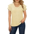 thumbnail image 1 of McVanedy Women's V Neck T Shirts Ruffle Short Sleeve Top Hollow Casual Blouses S-XL, 1 of 5