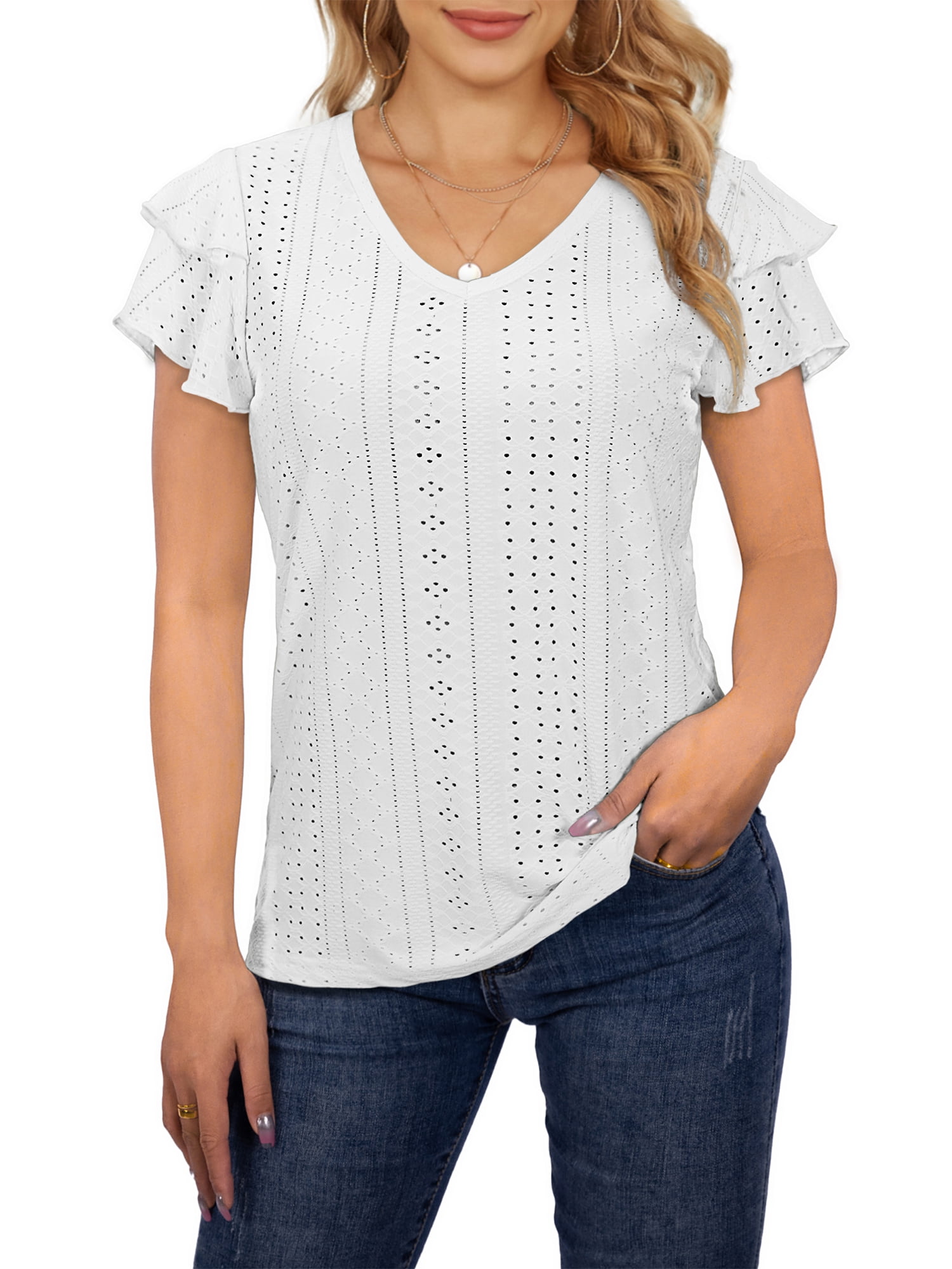 V Neck Hollow Short Sleeved T Shirt
