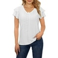 thumbnail image 1 of McVanedy Women's V Neck T Shirts Ruffle Short Sleeve Top Hollow Casual Blouses S-XL, 1 of 5