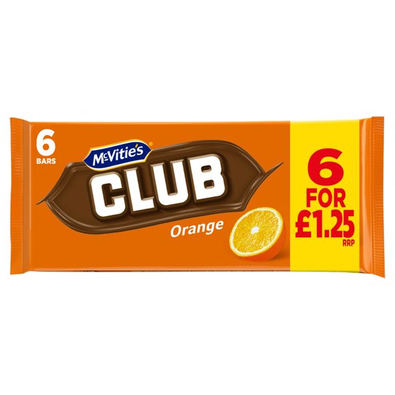 McVitie's Club Orange Chocolate Biscuit Bars Multipack 6 x 22g, 132g (pack of 12)