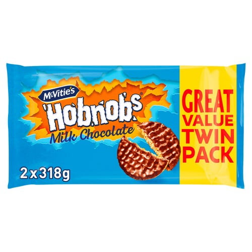 McVitie's Hobnobs Milk Chocolate Biscuits Twin Pack 2 x 318g, British Import (Pack of 2)