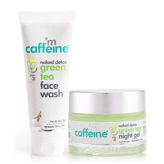 Mcaffeine Green Tea Night Hydration Routine | Vitamin C | Dirt Removal, Moisturization | Face Wash, Night Gel | All Skin | Paraben & Sls Free