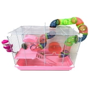 Mcage Pink 2-Story Small Metal Wire Plastic Hamster Mouse Gerbil Small Animal Habitat & Cage with Solid Platform