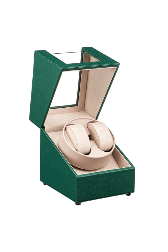 Automatic Watch Winder with Multiple Winding Direction, USB Powered PU Leather Watch Case Box - Green