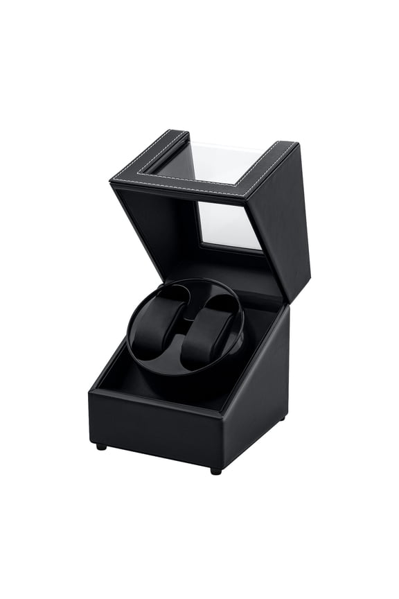 Automatic Dual Watch Winder with Multiple Winding Direction, USB Powered PU Leather Watch Case Box - Black